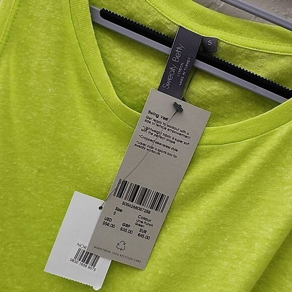 Sweaty Betty Small Cropped sleeveless swing vest tee shirt top lime punch green - Picture 2 of 6